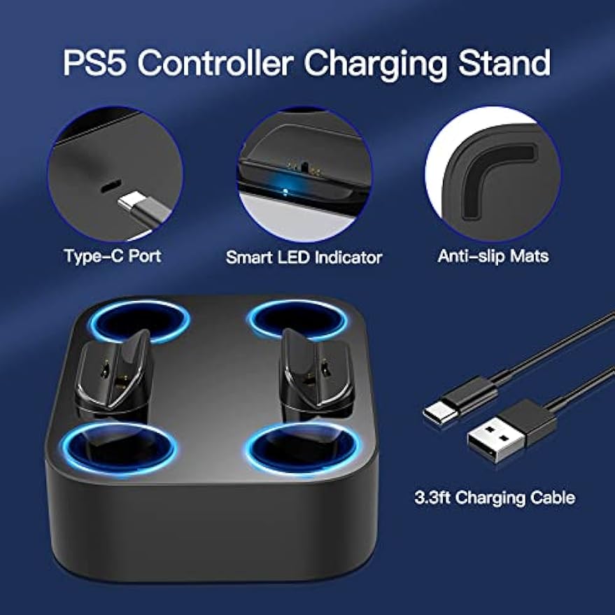 NEWDERY PS5 Controller Charging Station, PS5 Controller Charger Station, Fast Charging Dock with 3.3ft Charging Cable for Playstation 5 Controllers (Black)