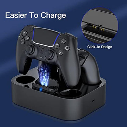 NEWDERY PS5 Controller Charging Station, PS5 Controller Charger Station, Fast Charging Dock with 3.3ft Charging Cable for Playstation 5 Controllers (Black)