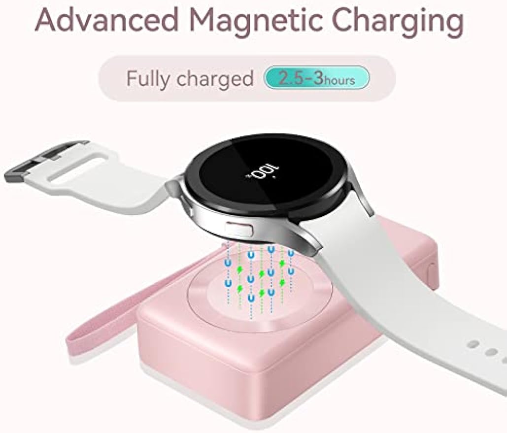 NEWDERY Portable Charger for Samsung Galaxy Watch, 4000mAh Fast Charging Wireless Power Bank with USB C Cable, Magnetic Travel Charger Stand for Galaxy Watch 6/6 Classic/5 Pro/5/4/3/Active