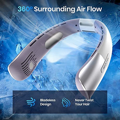 BEKFUN Portable Neck Fan,5 Speeds Adjustment with 360°Cooling Personal Fan,Hands Free 4000mAh Bladeless Fan, Rechargeable Battery Powered USB Wearable Fan for Men Women Travel,Running,Outdoors