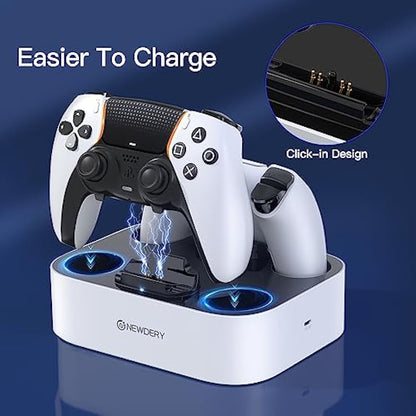 NEWDERY PS5 Controller Charger Station Compatible with Dualsense Edge Controller, Fast Charging Dock Stand with Cable, Dual Controller Charging Station for Playstation 5 & DualSense Edge Controller