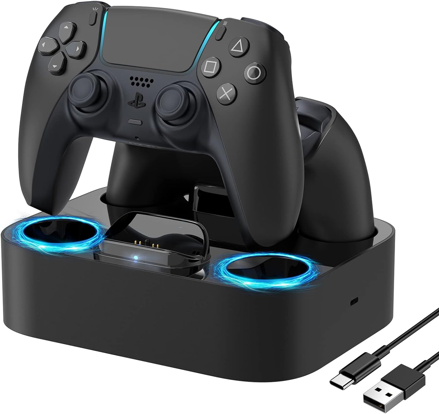 NEWDERY PS5 Controller Charger Station Compatible with Dualsense Edge Controller, Fast Charging Dock Stand with Cable, Dual Controller Charging Station for Playstation 5 & DualSense Edge Controller