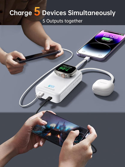 20000mAh Portable Charger for Apple Watch,5-in-1 Power Bank Built-in Cables,PD 20W Fast Charging Travel Battery Pack