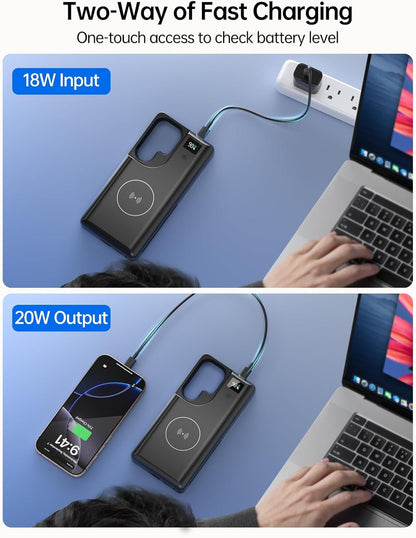 NEWDERY for Samsung Galaxy S25 Ultra Battery Case 6.9",10000mAh Portable Power Bank with LED Display, Qi Wireless Charger & 20W USB C Fast Charging, Sync-Data Supported Black