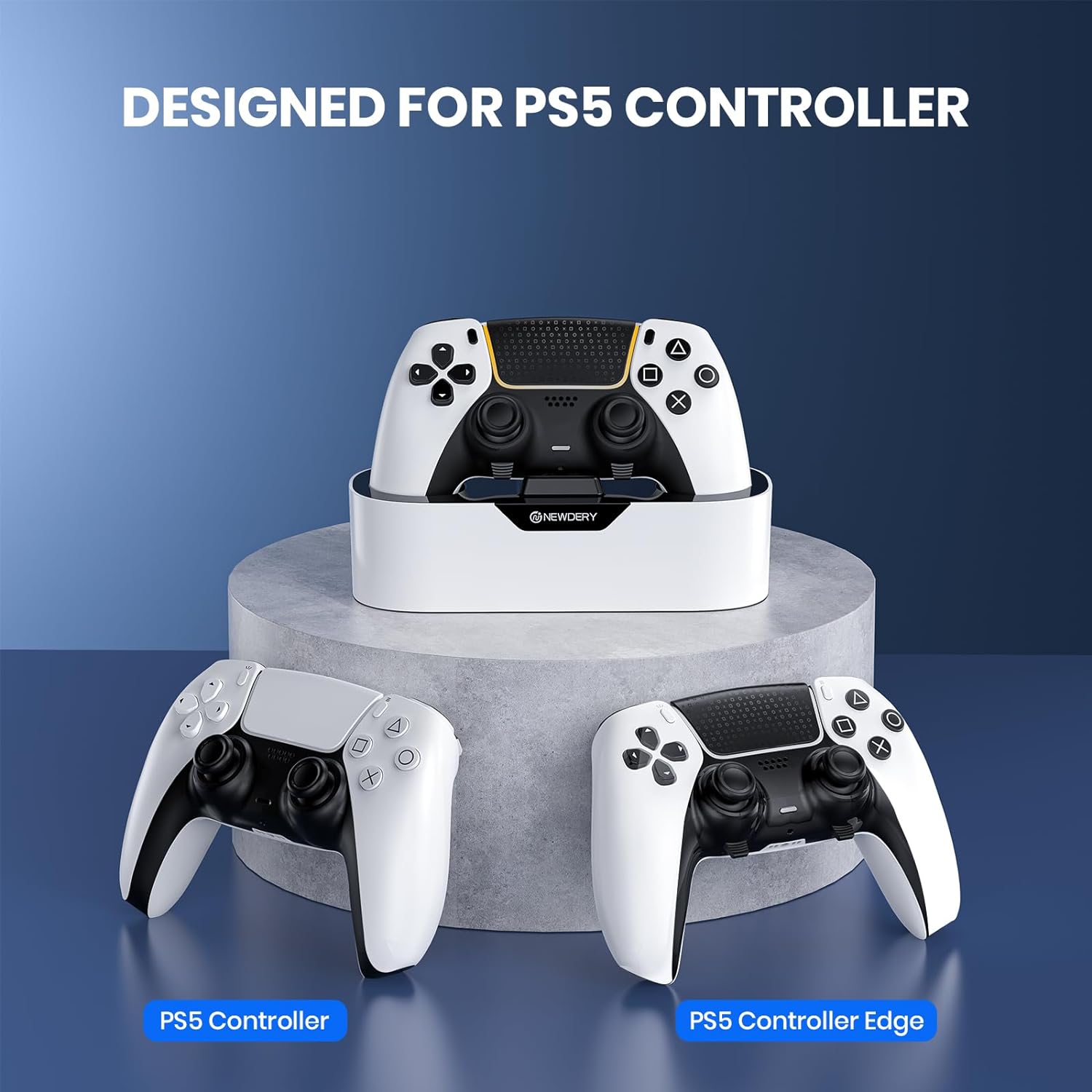 NEWDERY PS5 Controller Charger Staion, Fast Charging Dock for Playstation 5 Controllers, Single Controller Charging Stand Replacement for PS5 Controller & DualSense Edge Controller