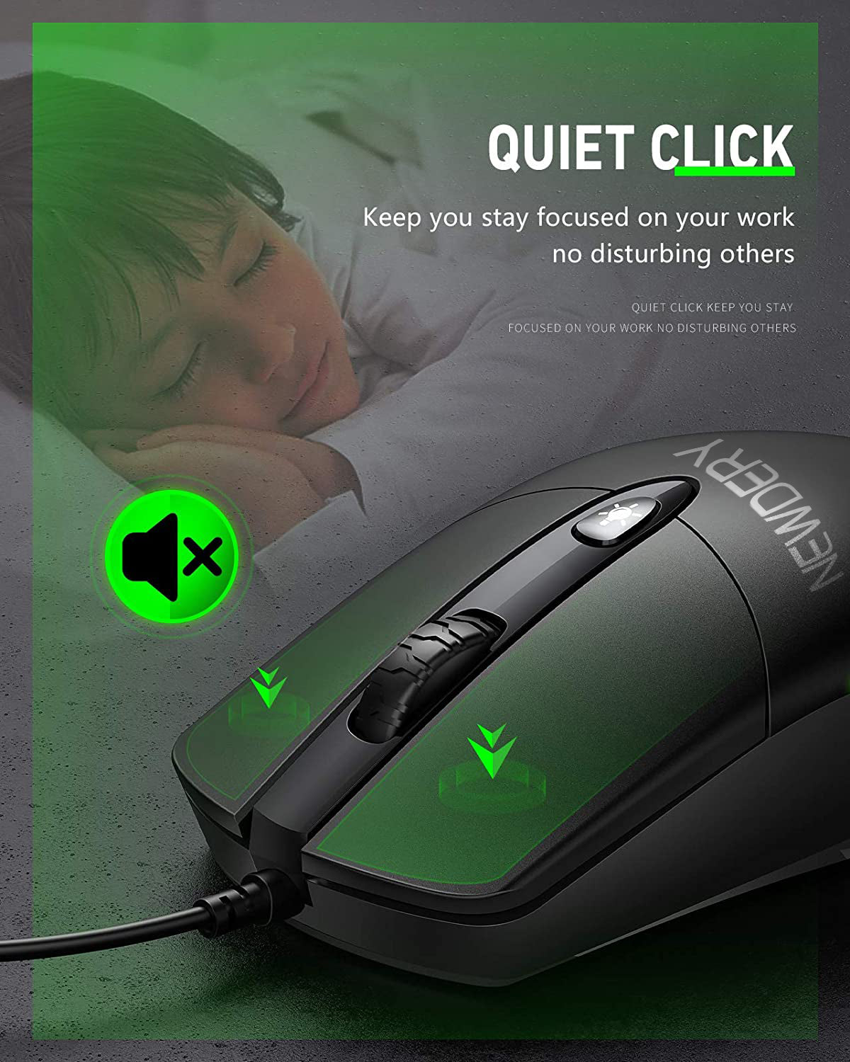 NEWDERY Wired Computer Mouse - Black