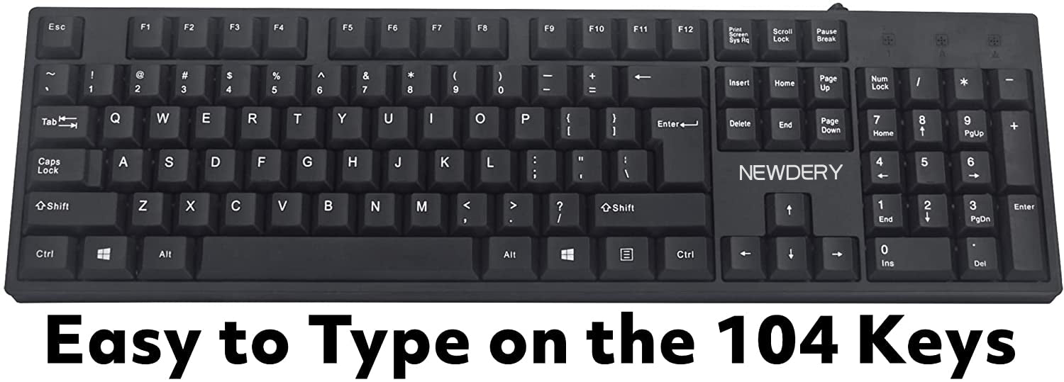 NEWDERY Wired Computer Keyboard, Black – Basic Keyboard