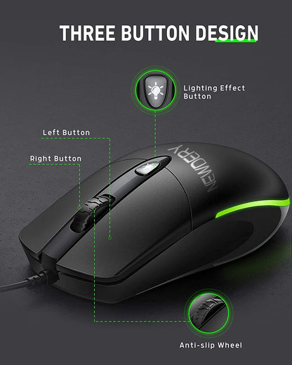 NEWDERY Wired Computer Mouse - Black